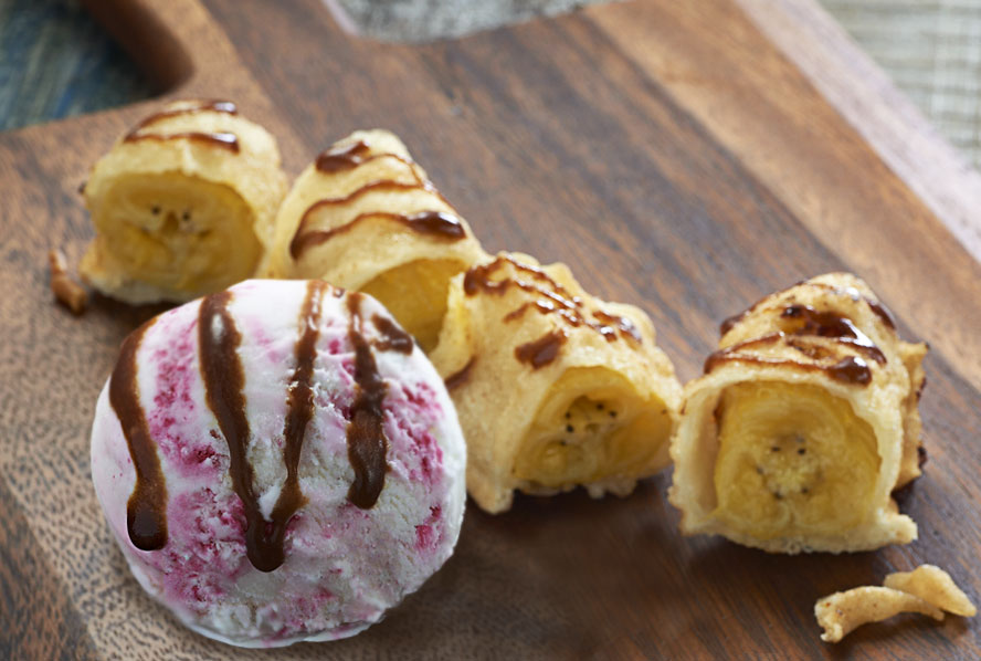 Fried Banana with Toffee Butterscotch sauce & King’s Raspberry Ripple Ice Cream